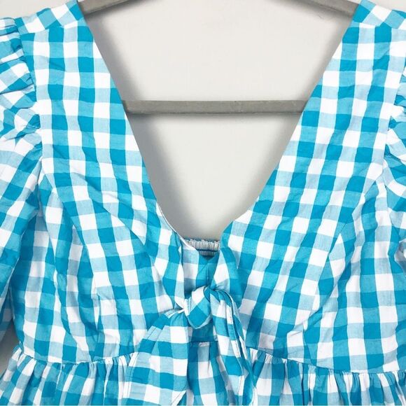 LILLY PULITZER | NEW Sarafina Turquoise Oasis Crinkle Gingham Top Women’s Size 4 - Picture 6 of 15